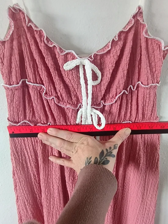 See You Monday Maxi Dress Medium Pink Boho Ruffle Flowy Sundress Tie Front - Picture 9 of 10